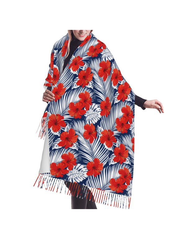 Shawl Wraps for Women - Hawaiian Style Palm Leaves Oversized Fall Winter Fashion Blanket Scarf for Women