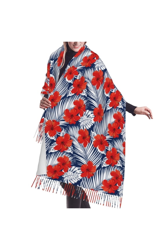Shawl Wraps for Women - Hawaiian Style Palm Leaves Oversized Fall Winter Fashion Blanket Scarf for Women
