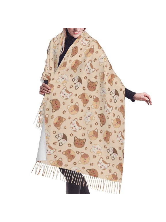 Shawl Wraps for Women - Kawaii Cartoon Cat Face Oversized Fall Winter Fashion Blanket Scarf for Women