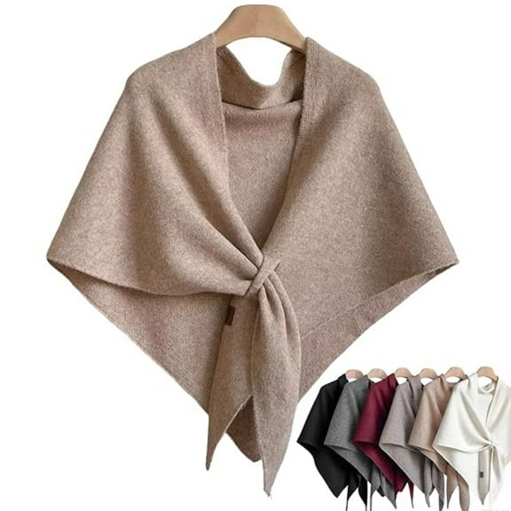 Women's Wool Shawl Wraps , Knotted Shoulder Korean Style Scarf Solid Color Wrap Cardigan Casual Blanket Scarves for Women Gifts(Khaki)