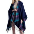 thumbnail image 1 of Shawl Wraps for Women LSQii Open Front Knitted Plaid Poncho Sweater Fringed Double Sided Oversized Blanket Cape Fashion Daily Wear, 1 of 9