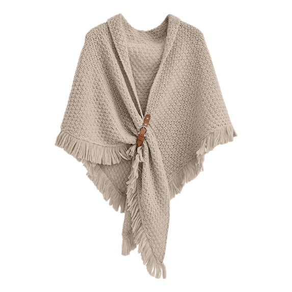 Shawl Wraps for Women LSQii Open Front Knitted Poncho Sweater Oversized Cardigan with Fringe Casual Solid Color Blanket Cape Scarf Daily Wear Beige