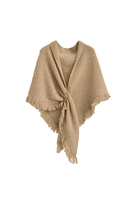 Shawl Wraps for Women LSQii Open Front Knitted Poncho Sweater Oversized Cardigan with Fringe Casual Solid Color Blanket Cape Scarf Daily Wear Khaki