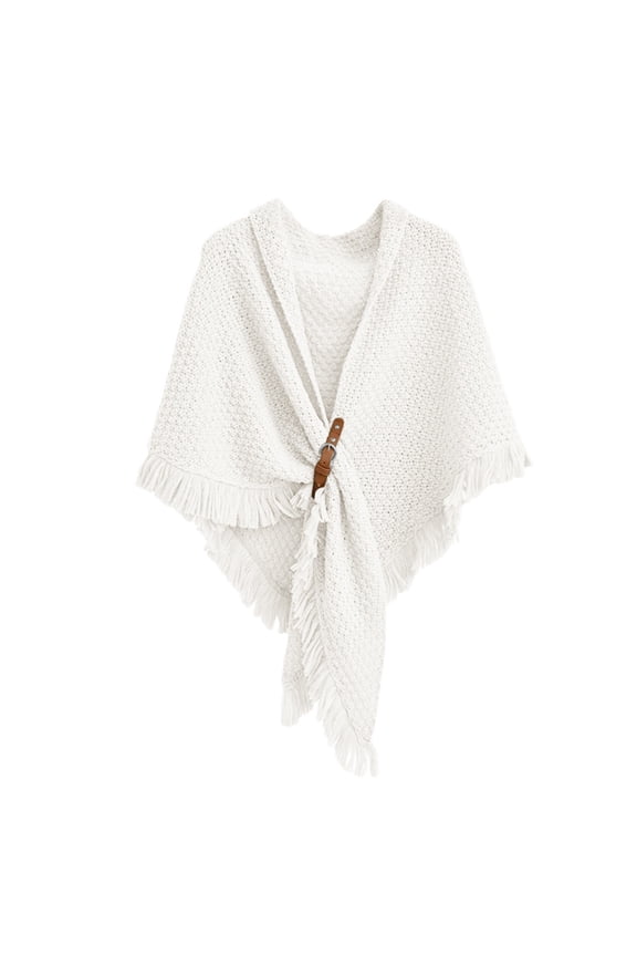 Shawl Wraps for Women LSQii Open Front Knitted Poncho Sweater Oversized Cardigan with Fringe Casual Solid Color Blanket Cape Scarf Daily Wear White