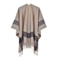 thumbnail image 1 of Shawl Wraps for Women LSQii Open Front Knitted Poncho Sweater with Fringe Casual Oversized Plaid Blanket Cape Cardigan for Daily Wear,Vacation Beige, 1 of 3