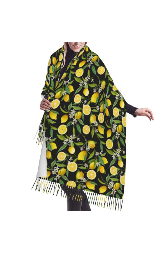 Shawl Wraps for Women - Lemon Fruits Flowers Leaves Oversized Fall Winter Fashion Blanket Scarf for Women
