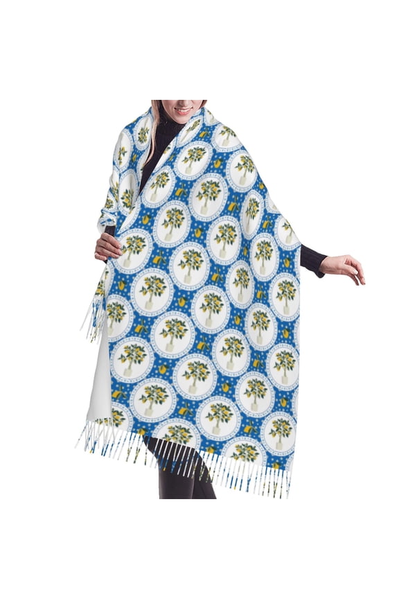 Shawl Wraps for Women - Lemon tree lemons blue Italian style Oversized Fall Winter Fashion Blanket Scarf for Women