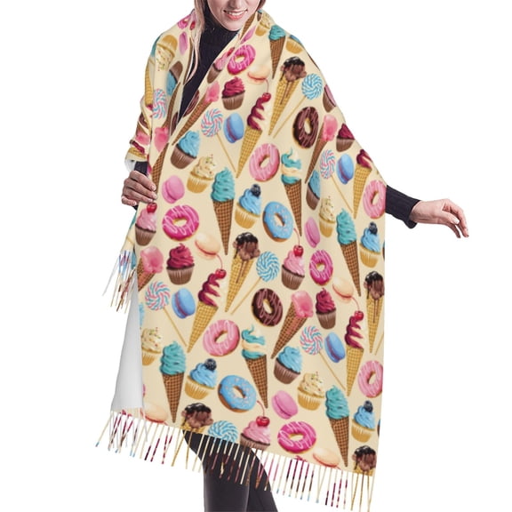 Shawl Wraps for Women - Lollipop Cone Donut Prints Oversized Fall Winter Fashion Blanket Scarf for Women