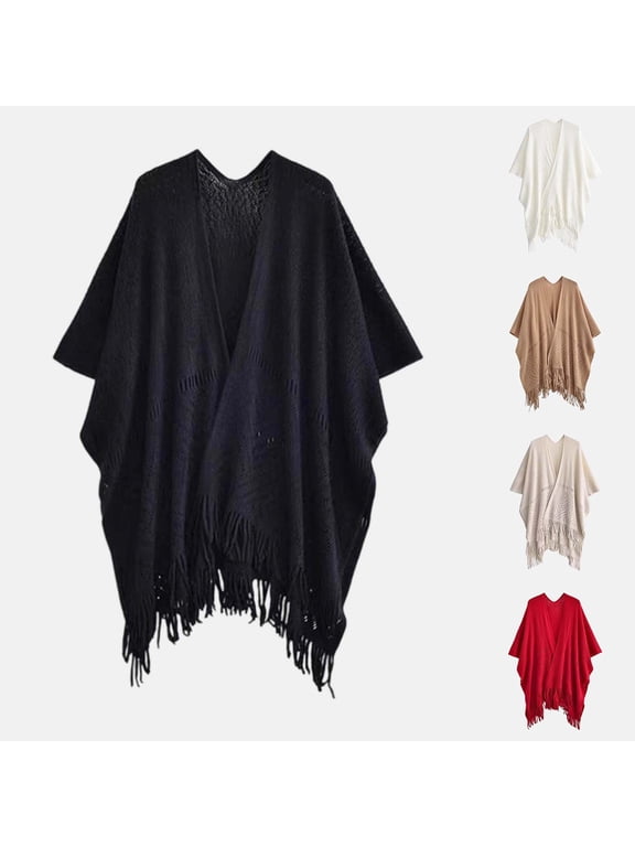 Shawl Wraps for Women,Long Plus Size Knitted Shawl with Tassels,Oversized Winter Cape Cloak and Neck Warmer,Thick Warm Wrap for Cold Weather(Black)