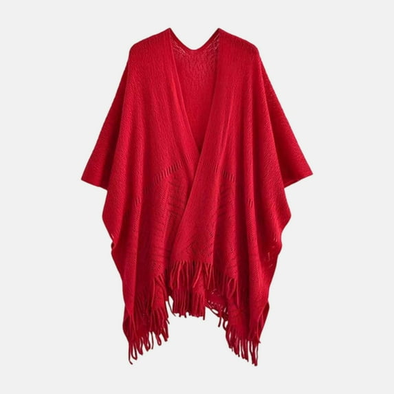 Shawl Wraps for Women,Long Plus Size Knitted Shawl with Tassels,Oversized Winter Cape Cloak and Neck Warmer,Thick Warm Wrap for Cold Weather(Red)