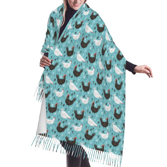 Shawl Wraps for Women - Lovely Roosters Oversized Fall Winter Fashion Blanket Scarf for Women