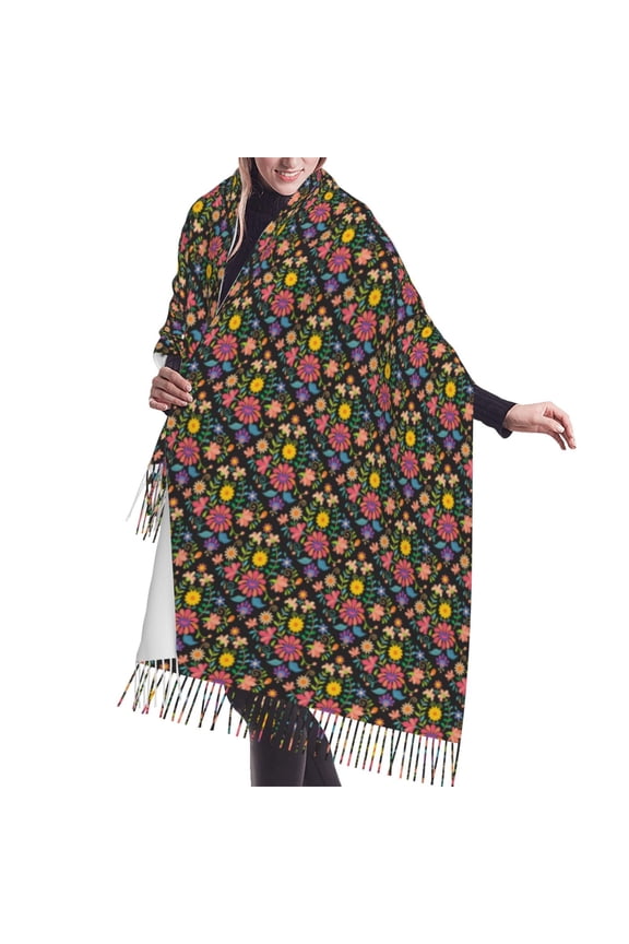 Shawl Wraps for Women - Mexican Folk Art Floral Oversized Fall Winter Fashion Blanket Scarf for Women