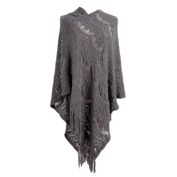 Shawl Wraps for Women,Mid Length Crochet Hollow Irregular Tassel Pullover Sweater Cape Knit Sweater Fashion Womens Shawl Grey