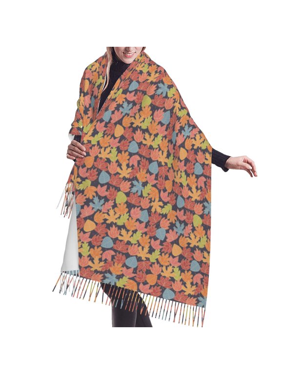 Shawl Wraps for Women - Multicolor maple leaves Oversized Fall Winter Fashion Blanket Scarf for Women