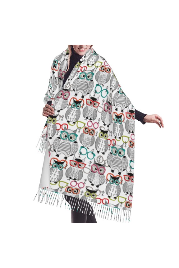 Shawl Wraps for Women - Owl with Glasses Oversized Fall Winter Fashion Blanket Scarf for Women