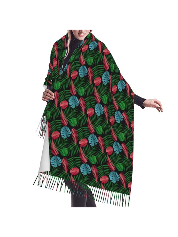 Shawl Wraps for Women - Palm Green Leaves Oversized Fall Winter Fashion Blanket Scarf for Women