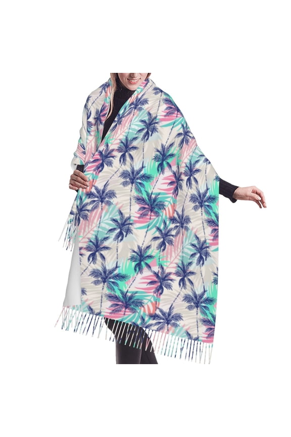 Shawl Wraps for Women - Palm Leaves green Oversized Fall Winter Fashion Blanket Scarf for Women