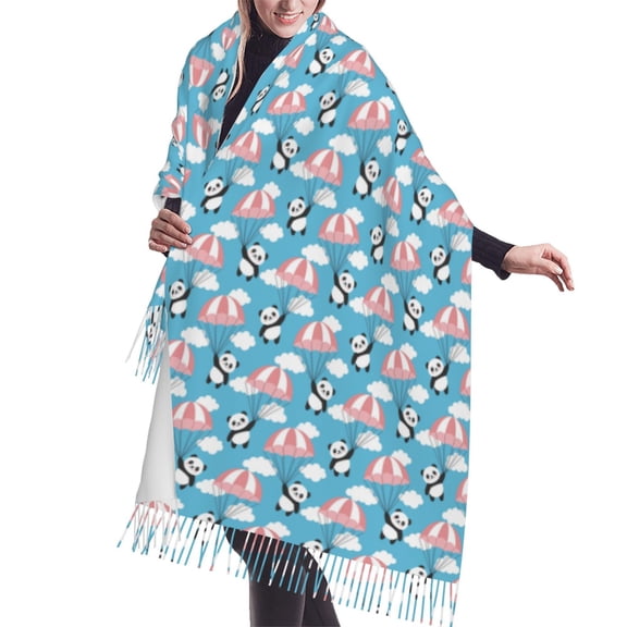 Shawl Wraps for Women - Panda Flying in the Sky Oversized Fall Winter Fashion Blanket Scarf for Women