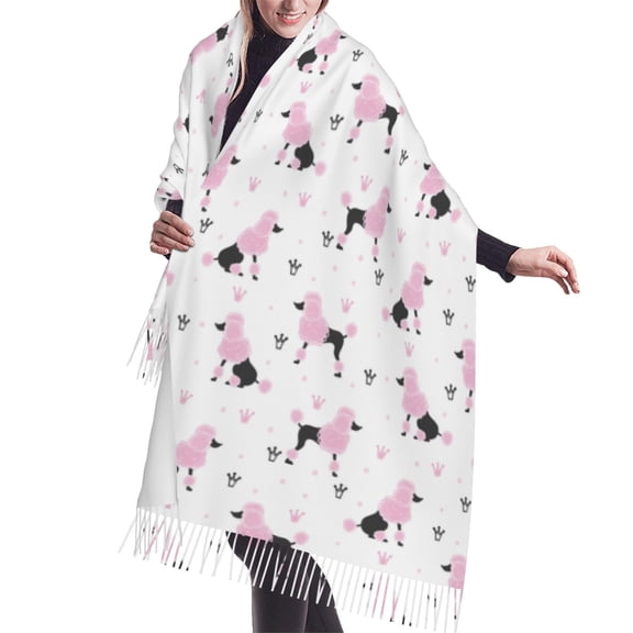 Shawl Wraps for Women - Pink Cute Poodle Dog Crown Oversized Fall Winter Fashion Blanket Scarf for Women