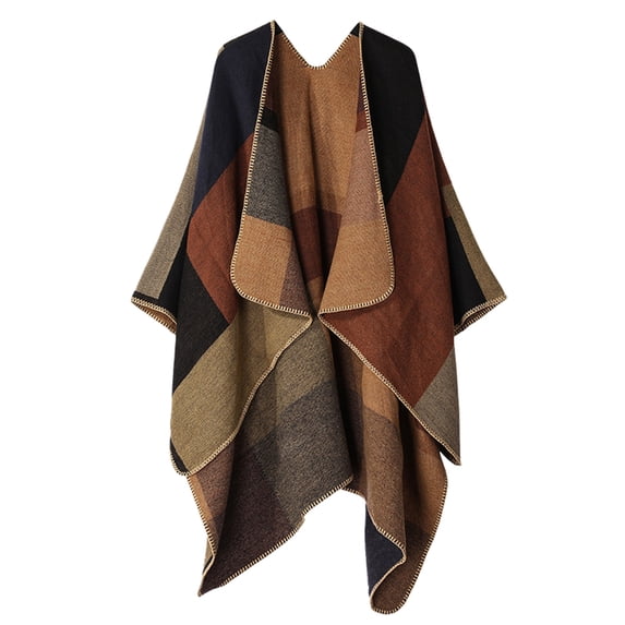 Shawl Wraps for Women,Plaid Open Front Poncho Cape Oversized Sweaters Casual Cardigan Fall Winter Fashion Womens Shawl Khaki