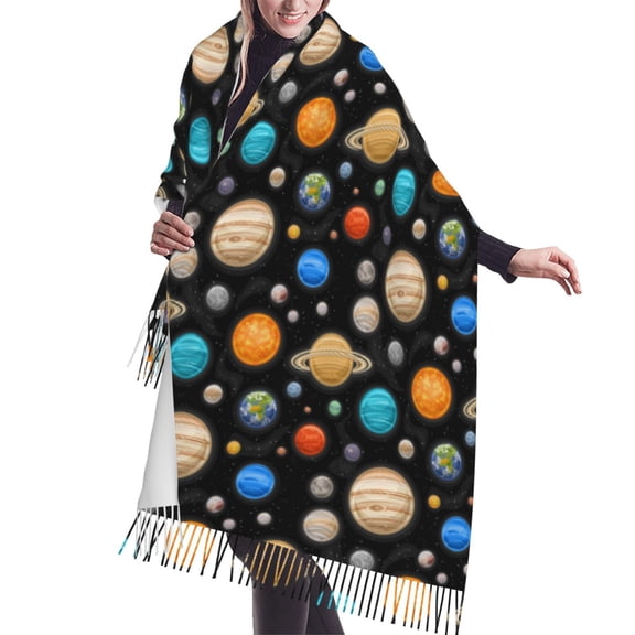 Shawl Wraps for Women - Planets In Deep Space Oversized Fall Winter Fashion Blanket Scarf for Women