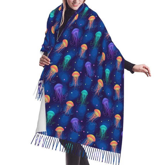 Shawl Wraps for Women - Purple Green Orange Jellyfish Oversized Fall Winter Fashion Blanket Scarf for Women