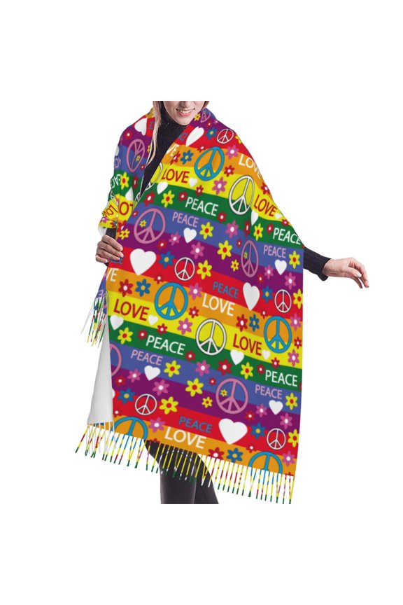 Shawl Wraps for Women - Rainbow peace sign cute Oversized Fall Winter Fashion Blanket Scarf for Women