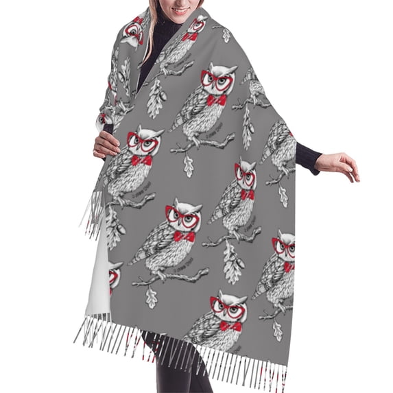 Shawl Wraps for Women - Red Glasses Bow Tie Owl Oversized Fall Winter Fashion Blanket Scarf for Women