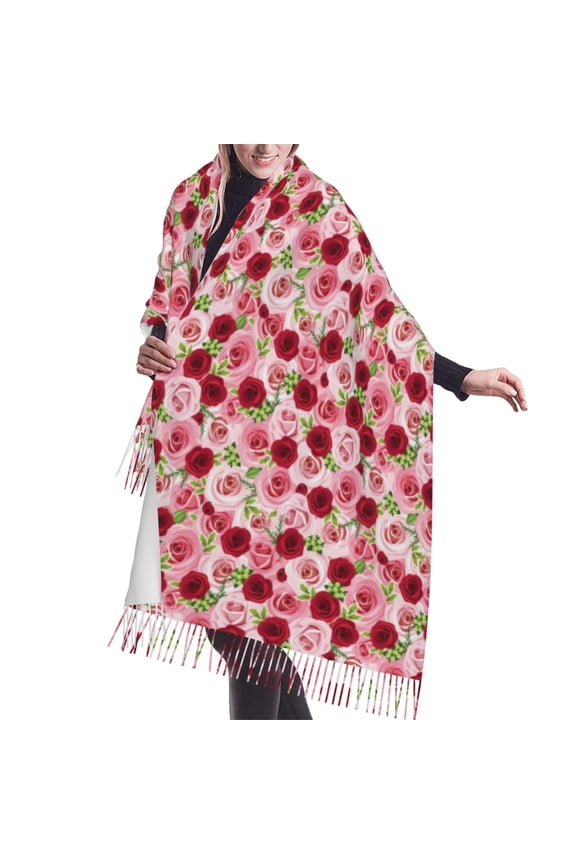 Shawl Wraps for Women - Rose Flowers Pink Red Oversized Fall Winter Fashion Blanket Scarf for Women