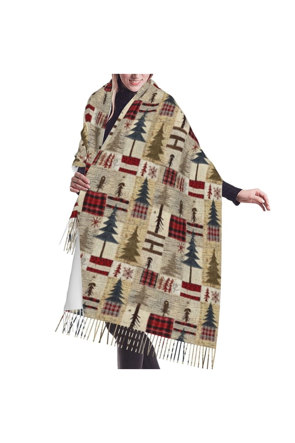 Shawl Wraps for Women - Rustic Plaid Forest Lodge Oversized Fall Winter Fashion Blanket Scarf for Women