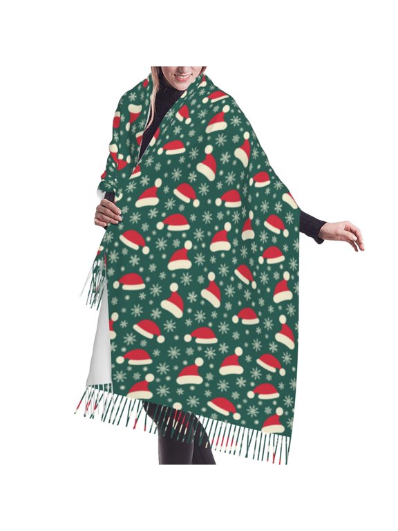 Shawl Wraps for Women - Santa Hat Joy Green Festive Oversized Fall Winter Fashion Blanket Scarf for Women
