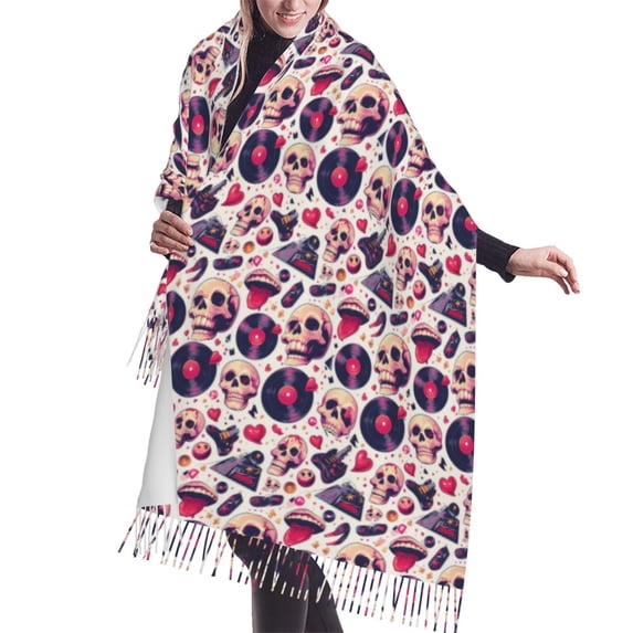 Shawl Wraps for Women - Skull lips record Guitar Oversized Fall Winter Fashion Blanket Scarf for Women
