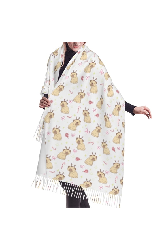 Shawl Wraps for Women - Smile Cute French Bulldog Oversized Fall Winter Fashion Blanket Scarf for Women