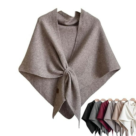 Shawl Wraps for Women , Solid Color Korean Style Sweater Shawl Knotted Shoulder Wrap Cardigan Knitted Soft Cape for Daily Wear(Camel)