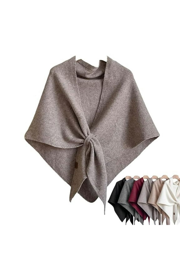 Shawl Wraps for Women , Solid Color Korean Style Sweater Shawl Knotted Shoulder Wrap Cardigan Knitted Soft Cape for Daily Wear(Camel)