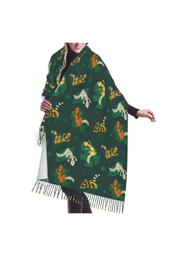 Shawl Wraps for Women - Striped Cute Lizard Gecko Plant Oversized Fall Winter Fashion Blanket Scarf for Women