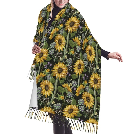 Shawl Wraps for Women - Sunflowers Fujiman Oversized Fall Winter Fashion Blanket Scarf for Women