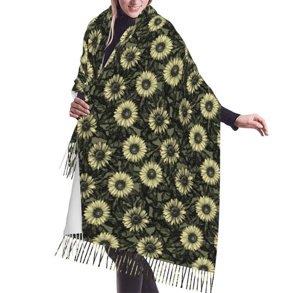 Shawl Wraps for Women - Sunflowers Retro Oversized Fall Winter Fashion Blanket Scarf for Women