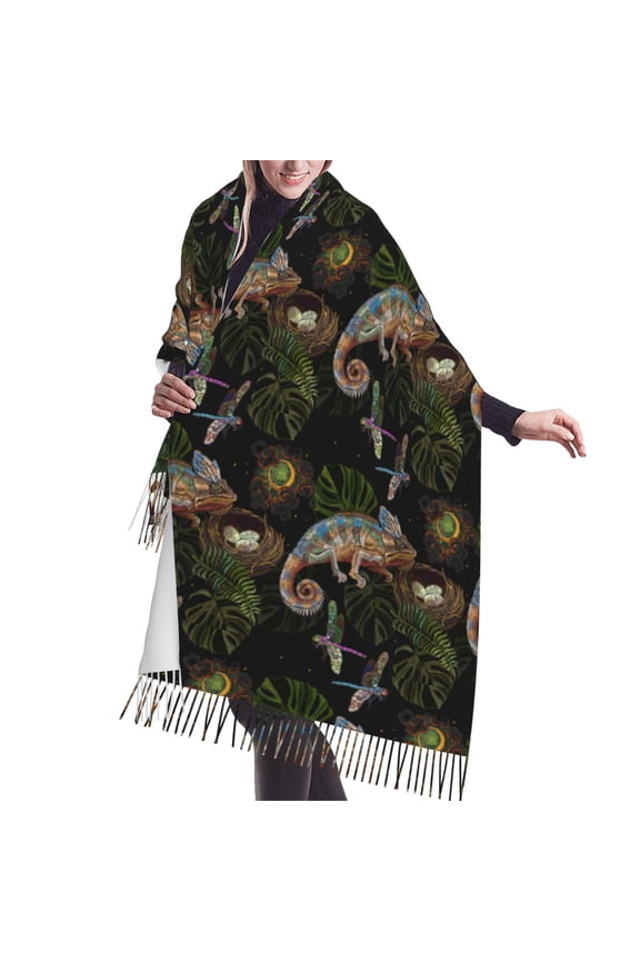 Shawl Wraps for Women - Surreal Cute Chameleon Dragonfly Oversized Fall Winter Fashion Blanket Scarf for Women