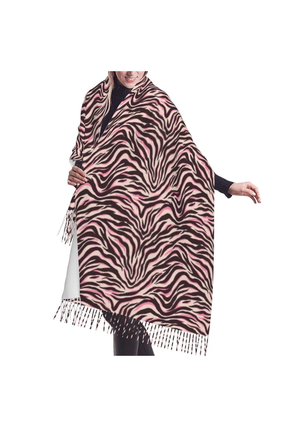 Shawl Wraps for Women - Tiger zebra stripes print pink Oversized Fall Winter Fashion Blanket Scarf for Women