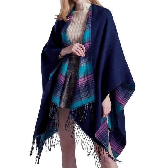 Shawl Wraps for Women,Travel Plaid Open Front Poncho Cape Warm Oversized Sweaters Casual Cardigan Fall Winter Fashion Womens Shawl Purple