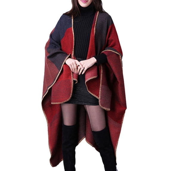 Shawl Wraps for Women,Travel Plaid Open Front Poncho Cape Warm Oversized Sweaters Casual Cardigan Fall Winter Fashion Womens Shawl