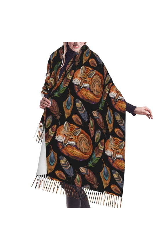 Shawl Wraps for Women - Tribal Fox Feather Oversized Fall Winter Fashion Blanket Scarf for Women