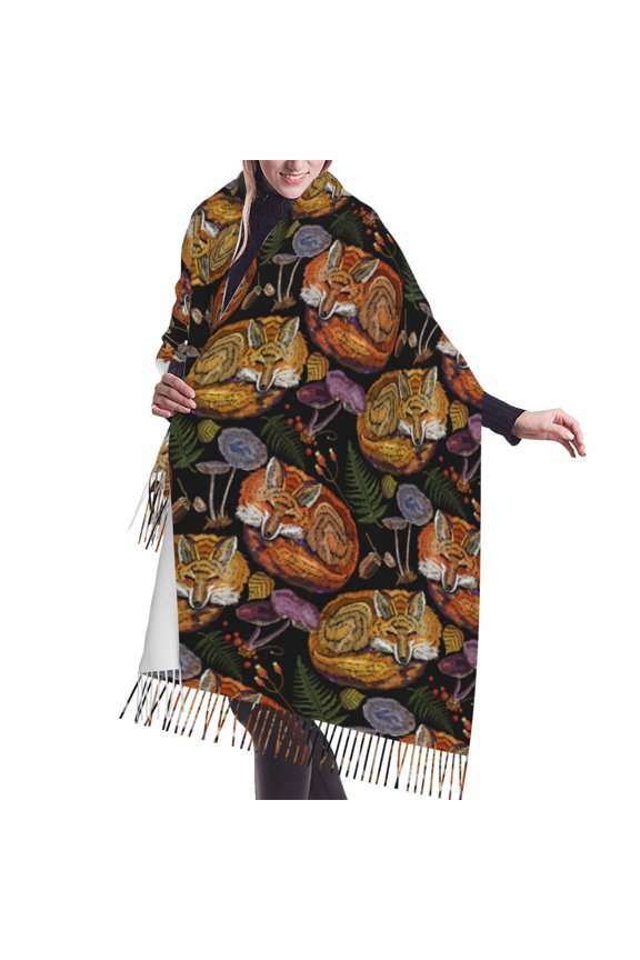 Shawl Wraps for Women - Tribal Fox Mushroom Oversized Fall Winter Fashion Blanket Scarf for Women