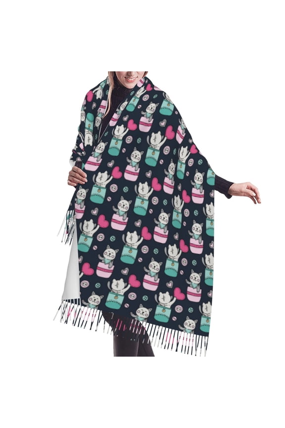 Shawl Wraps for Women - Urban Cute Cartoon Cat Heart Oversized Fall Winter Fashion Blanket Scarf for Women