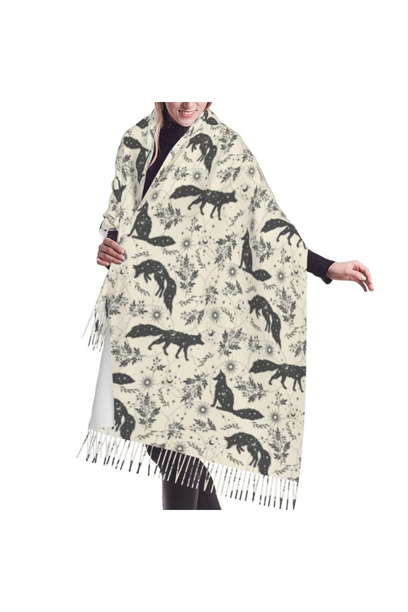 Shawl Wraps for Women - Vintage Moon Fox Oversized Fall Winter Fashion Blanket Scarf for Women