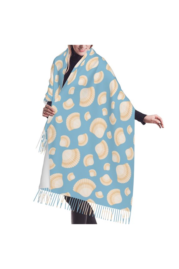 Shawl Wraps for Women - White Shells Oversized Fall Winter Fashion Blanket Scarf for Women