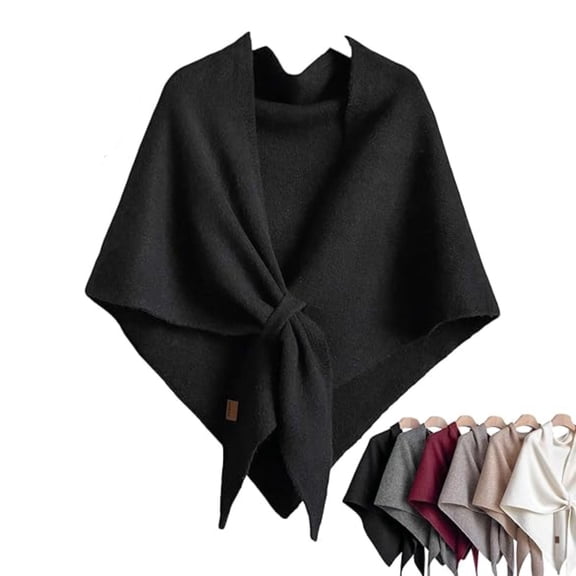 Shawl Wraps for Women , Solid Color Korean Style Scarf Knotted Shoulder Wrap Cardigan Knitted Comfortable Sweater Shawl for Women Gifts(Black)