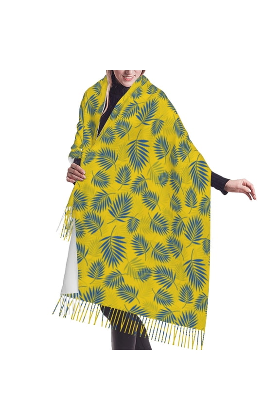 Shawl Wraps for Women - Yellow Palm leaf Oversized Fall Winter Fashion Blanket Scarf for Women