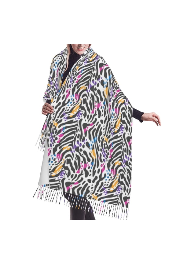 Shawl Wraps for Women - Zebra print colorful cute Oversized Fall Winter Fashion Blanket Scarf for Women
